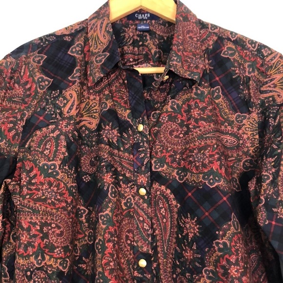 CHAPS womens button front blouse multi-color paisley print gold buttons size XL - Picture 3 of 11